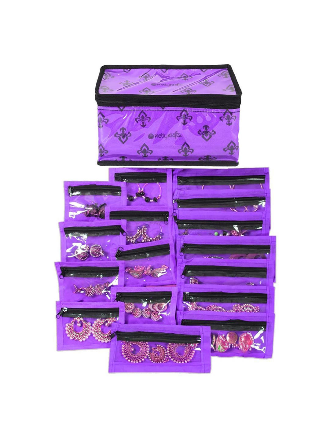 

prettykrafts Purple 16 Pieces Printed Jewellery Organiser