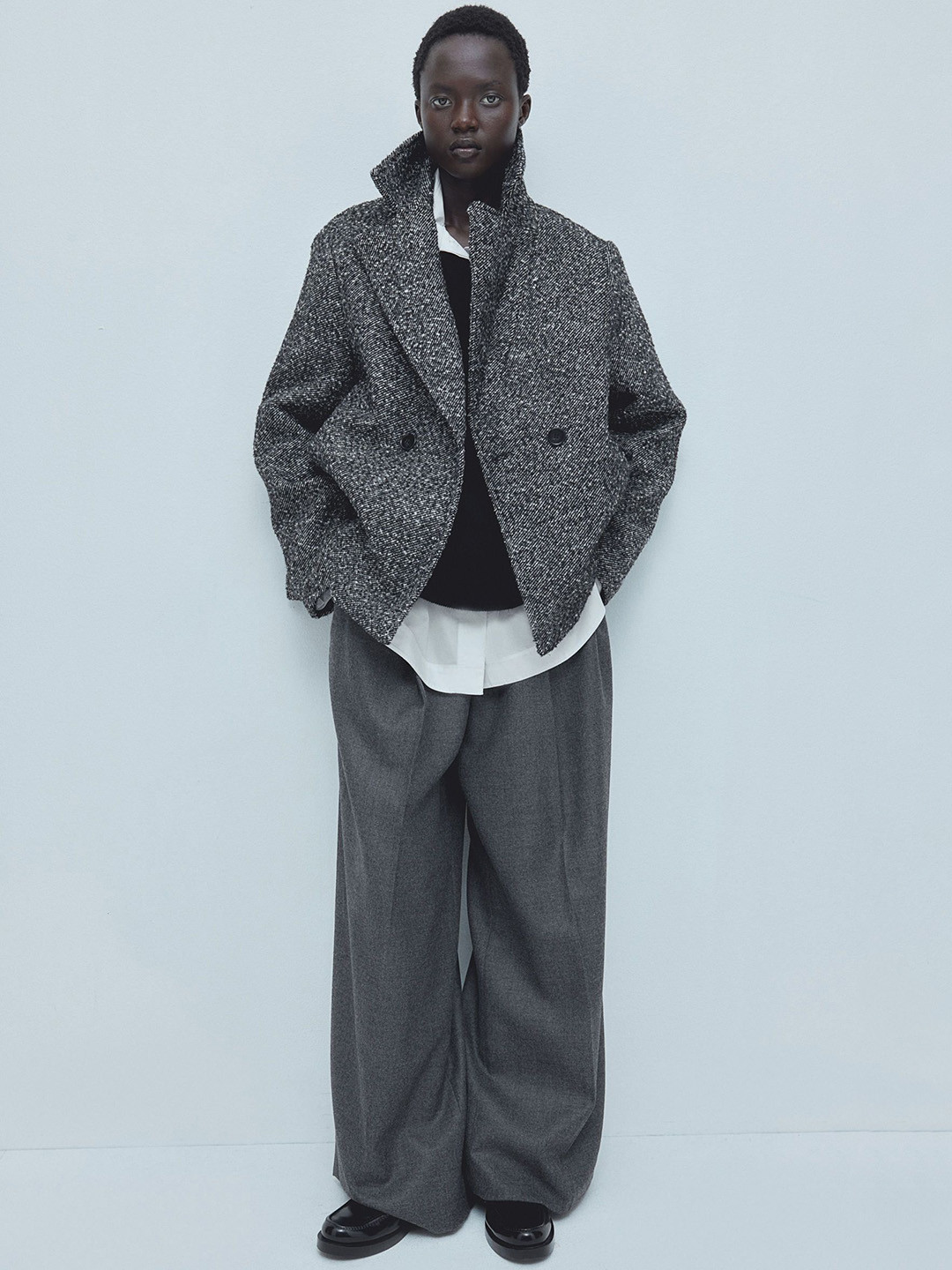 

H&M Short Pea Coat, Black