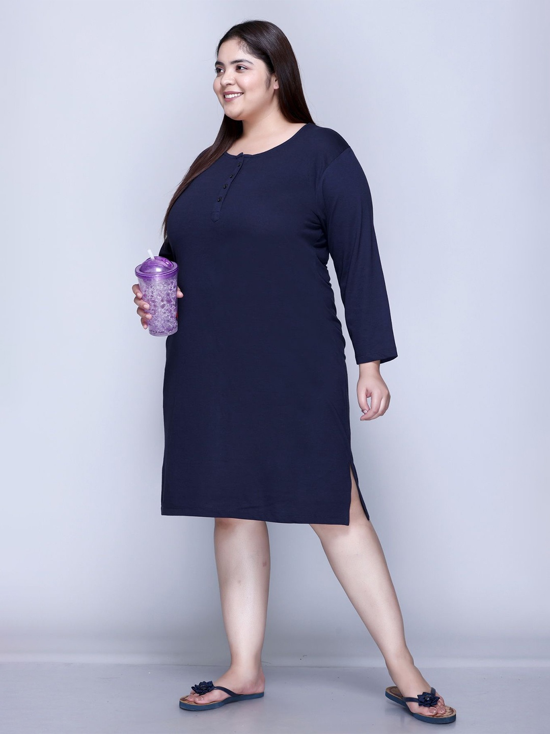 

IN Love Women's Cotton Full Sleeve Nightdress, Navy blue