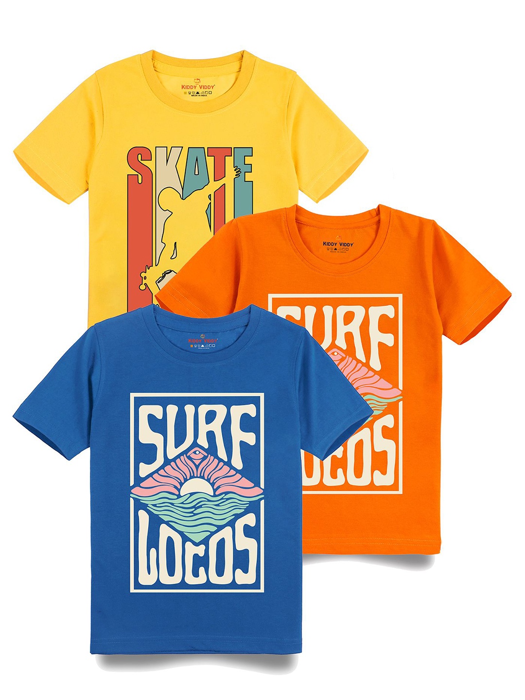 

AUSK Boys Pack Of 3 Graphic Printed Round Neck Cotton T-shirts, Orange