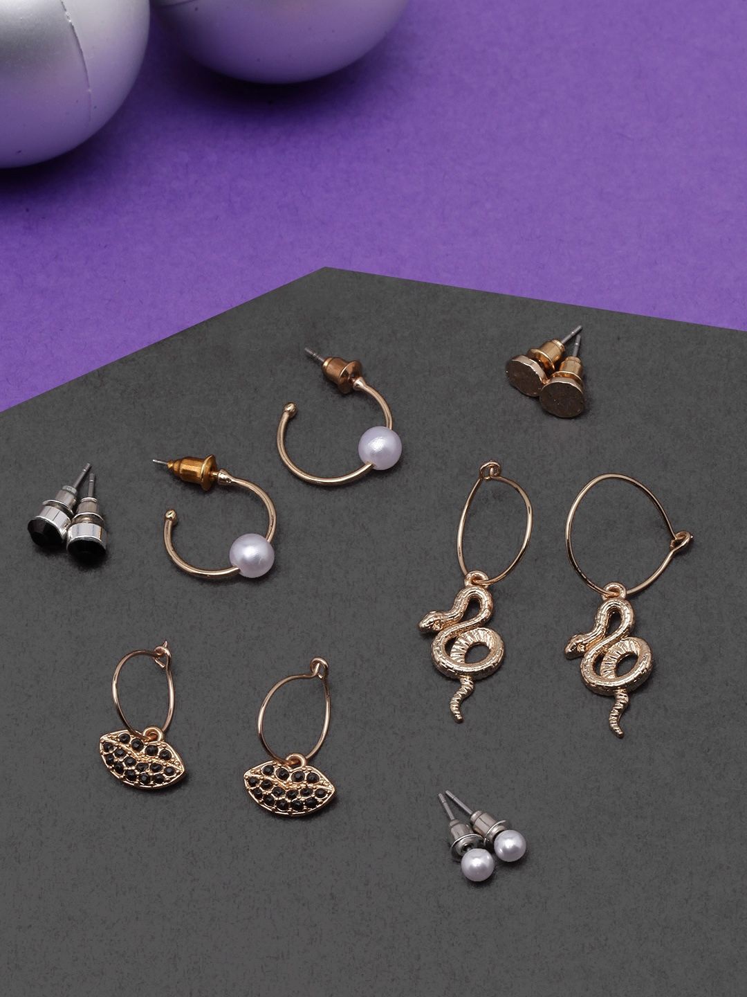 

KPOP Set Of 6 Gold & Silver Plated Pearl Circular Drop Earrings
