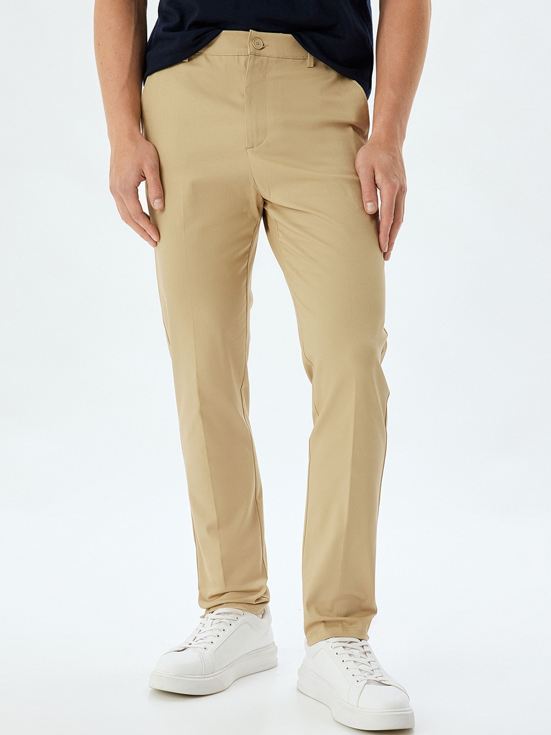 

Koton Men Cotton Mid-Rise Trousers, Beige