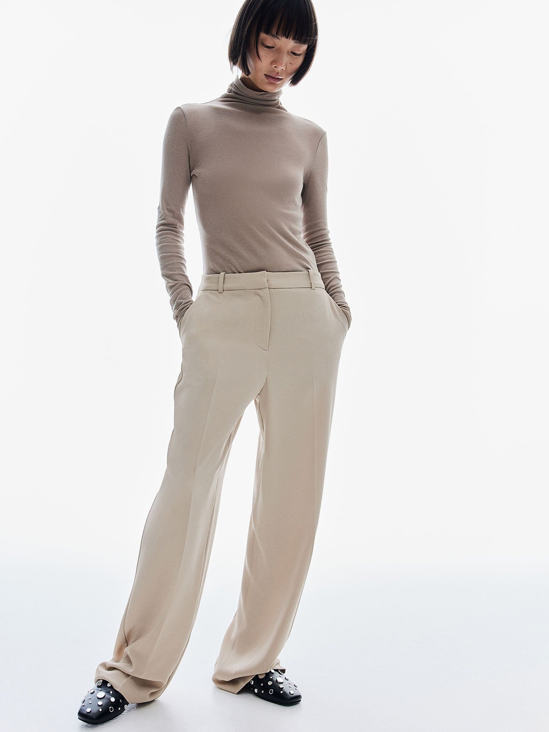 

H&M Women Straight Trousers, Beige