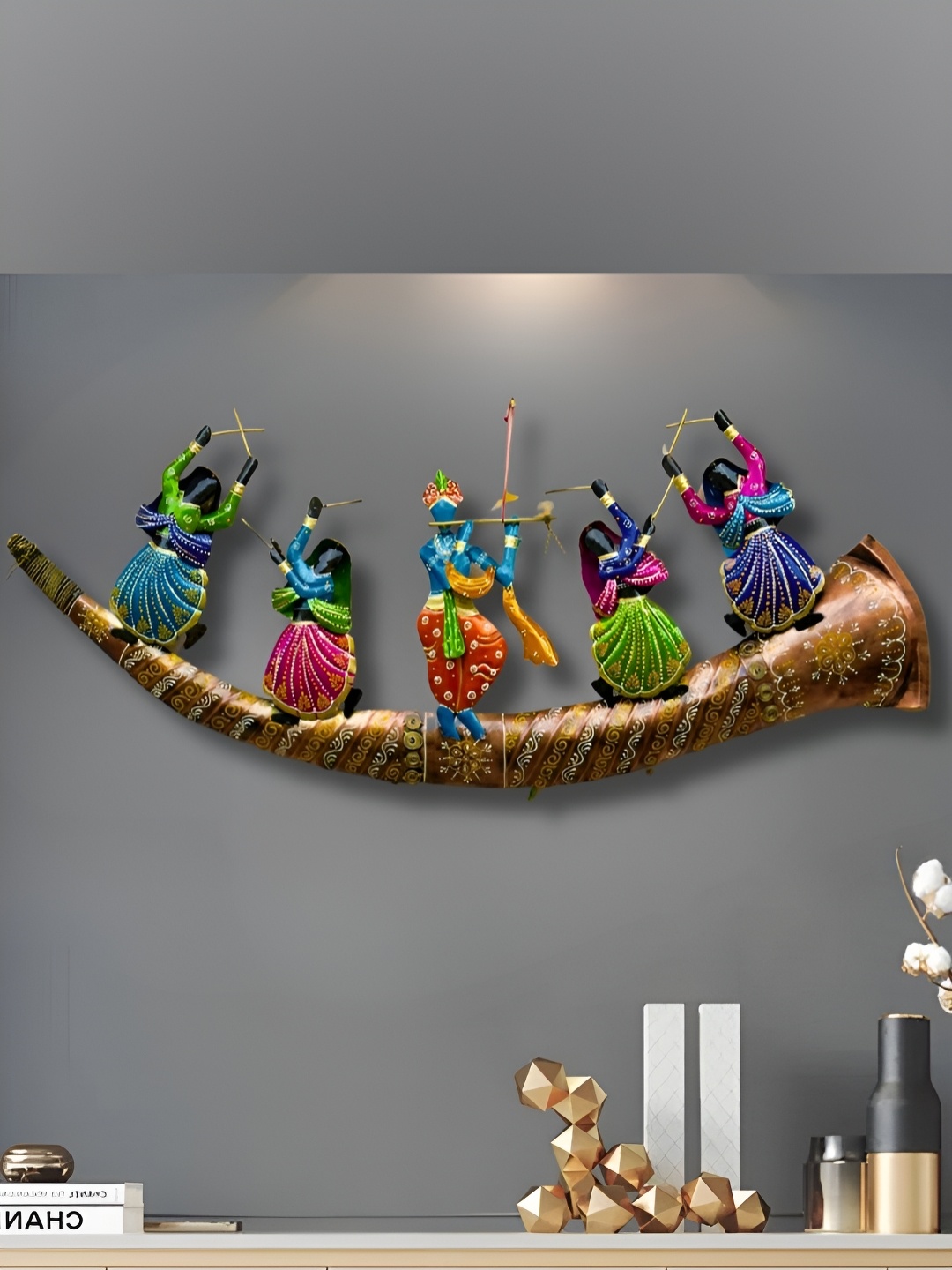 

ANSHIKA INTERNATIONAL Copper-Toned & Blue Metal Baarat Krishna Wall Decor