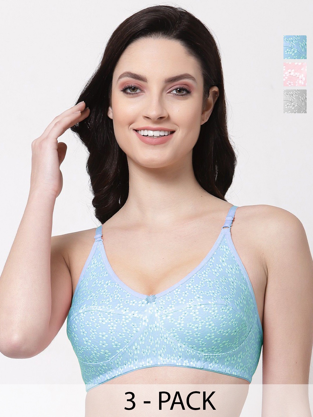 

SHYAM SONS FLAIR Women Pack Of 3 Floral Full Coverage Everyday Bra, Blue