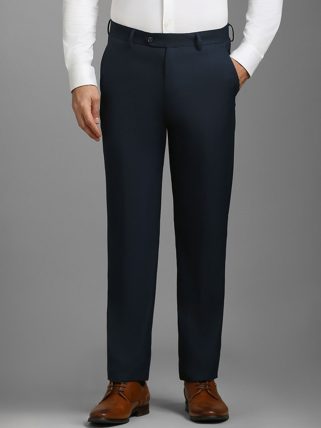 

Louis Philippe Men Mid-Rise Slim Fit Formal Trousers, Navy blue