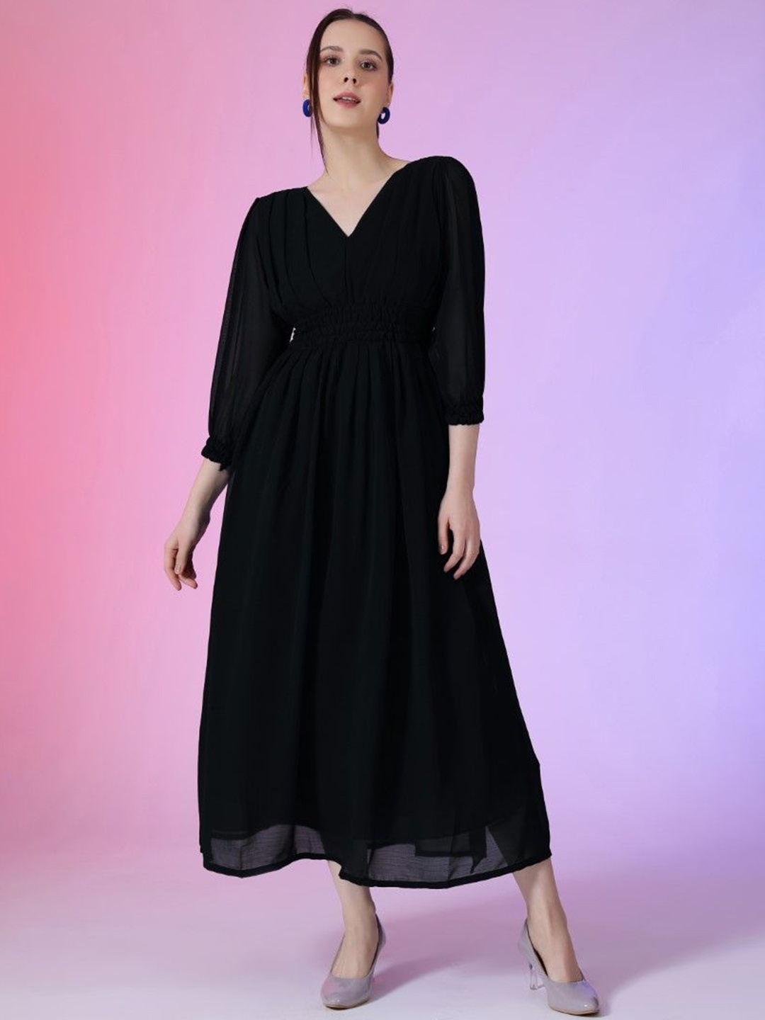 

Femvy Georgette Fit & Flare Maxi Dress, Black