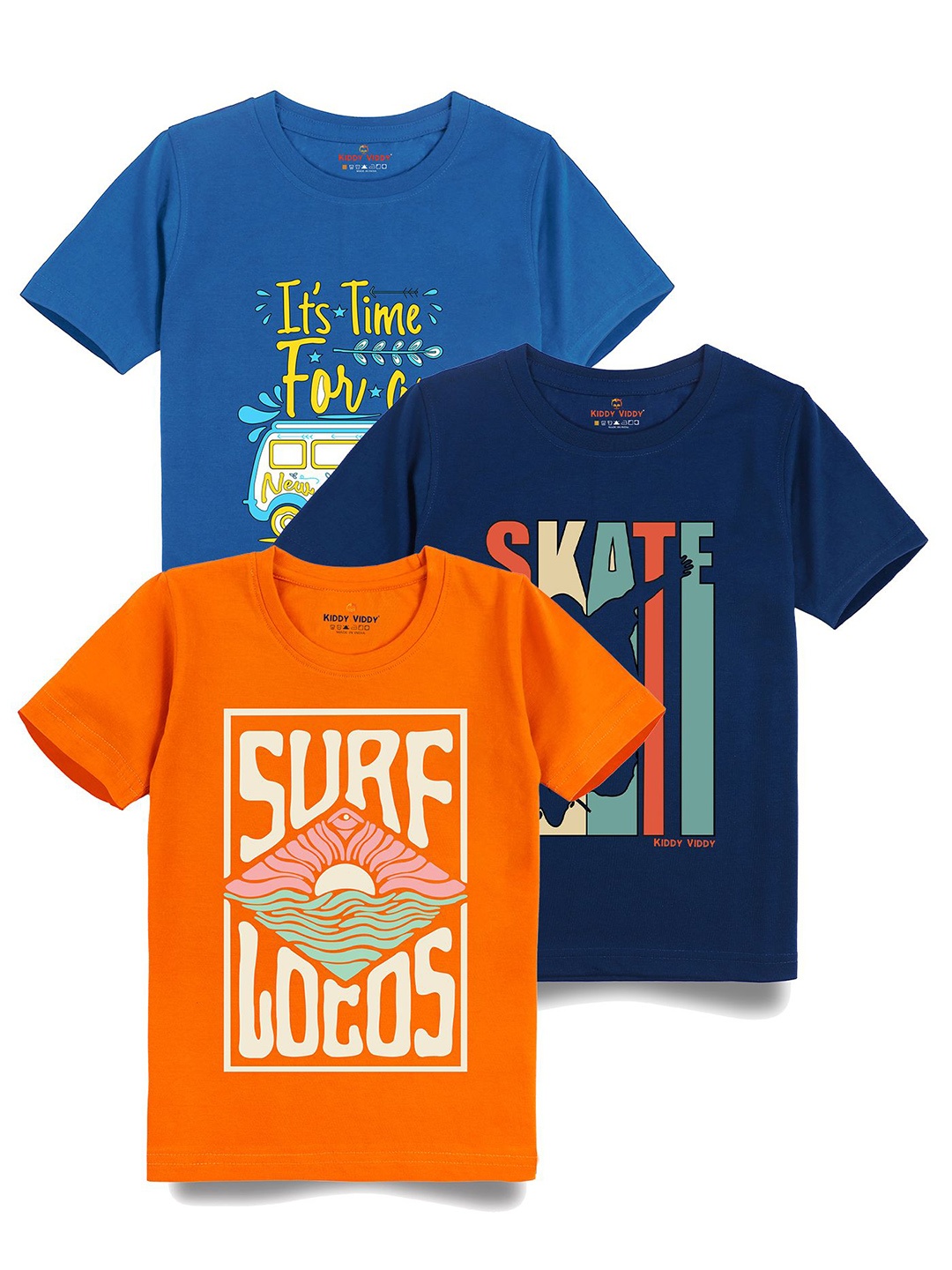 

AUSK Boys Pack Of 3 Graphic Printed Round Neck Cotton T-shirts, Navy blue