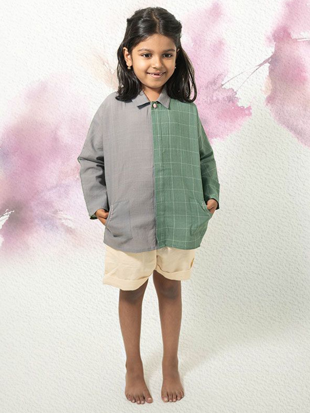 

LOVE THE WORLD TODAY Unisex Kids Comfort Colourblocked Oversized Pure Cotton Casual Shirt, Blue