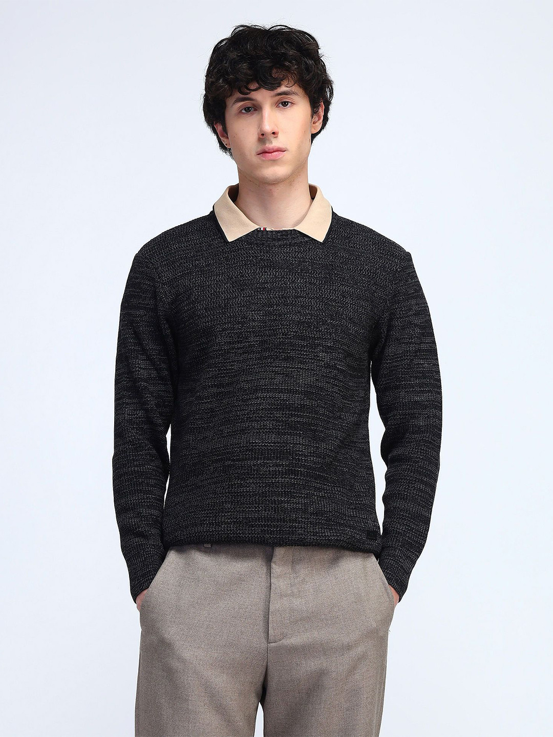 

Flying Machine Men Cable Knit Pullover, Grey