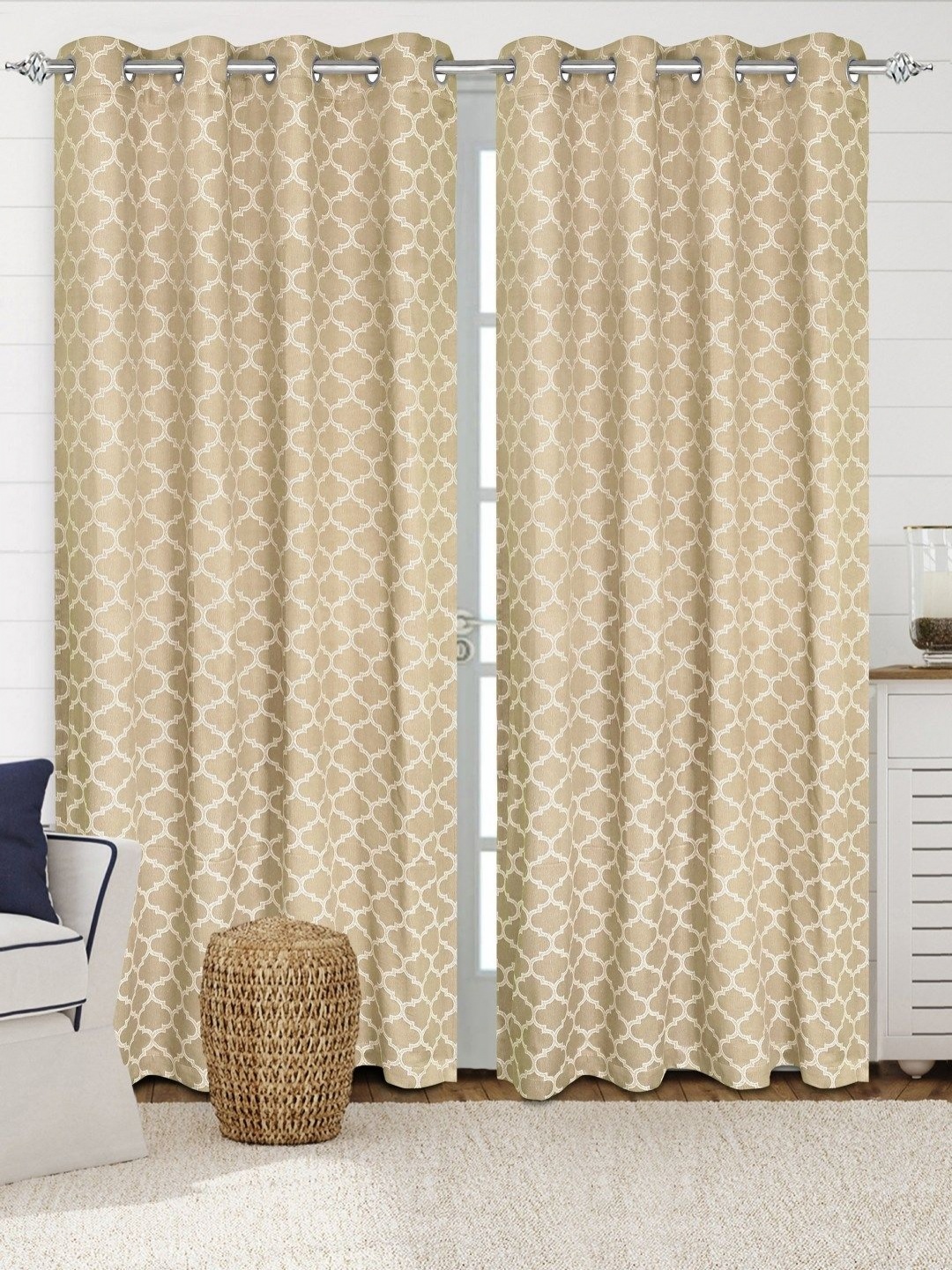 

Saral Home NOOR Beige 2 Pieces Geometric Printed Cotton Room Darkening Door Curtains