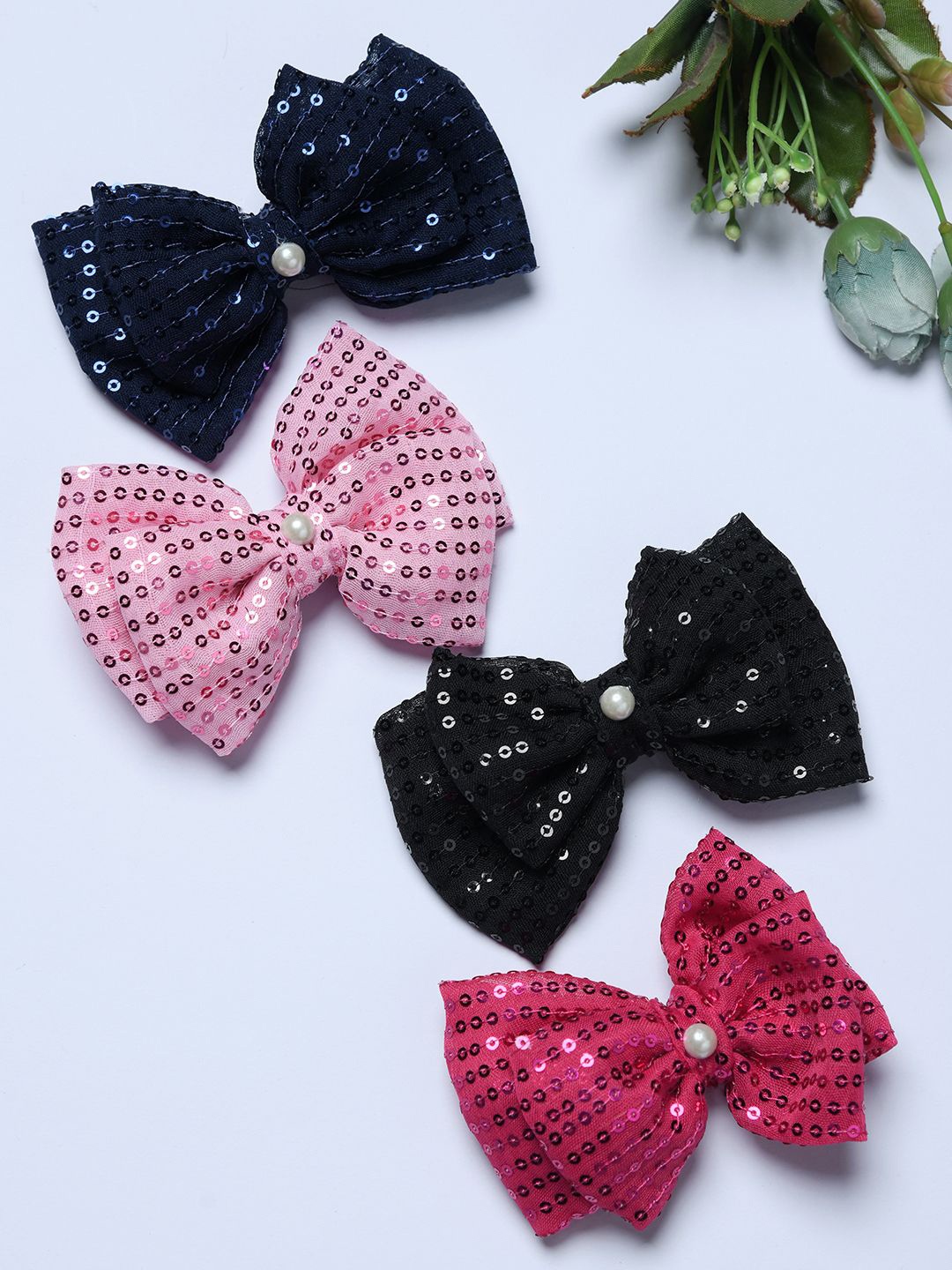 

FUNKRAFTS Girls Set of 4 Embellished Sequence Bow Alligator Hair Clips, Pink