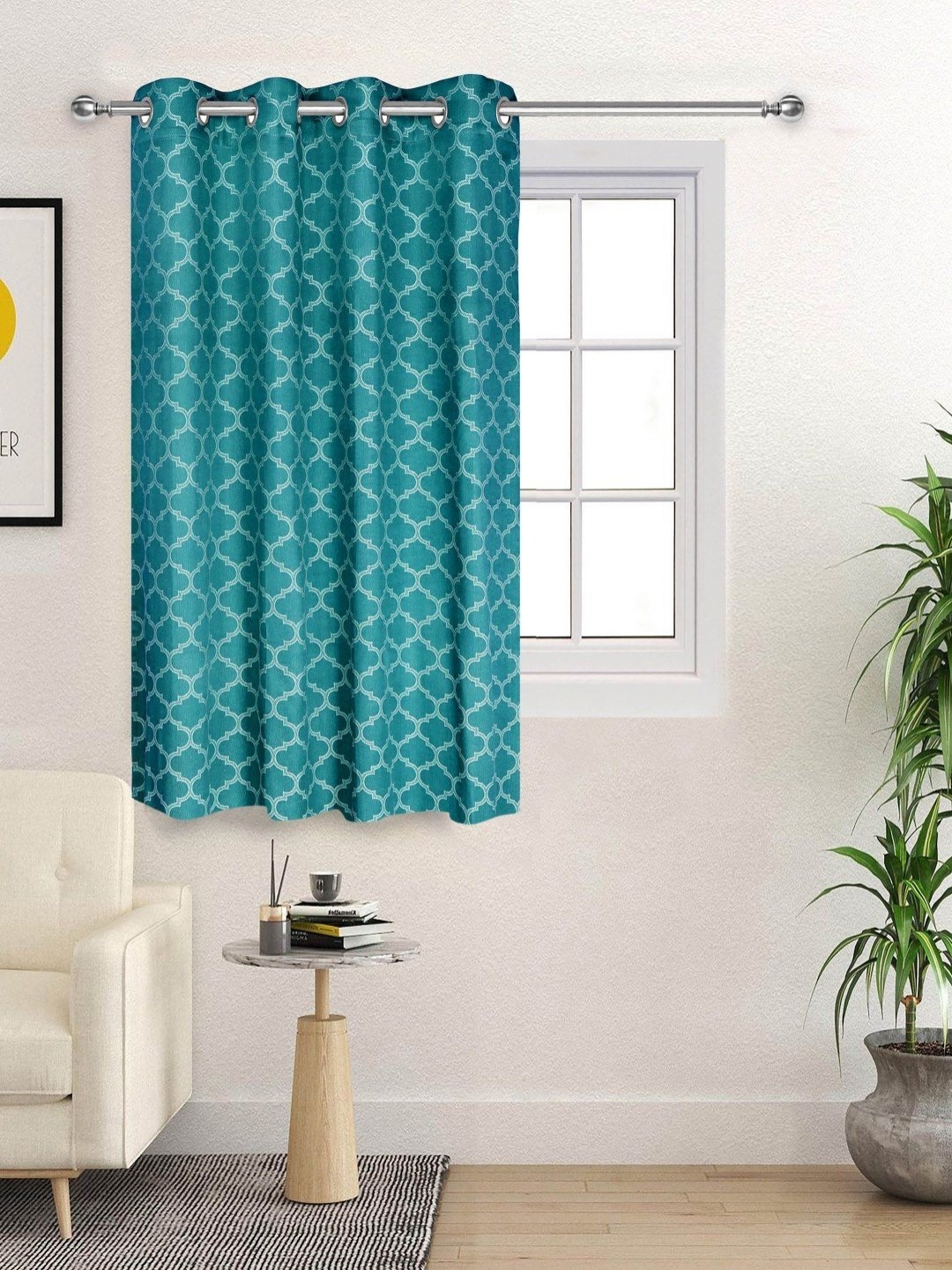 

Saral Home NOOR Teal & White Geometric Woven Design Cotton Room Darkening Window Curtain