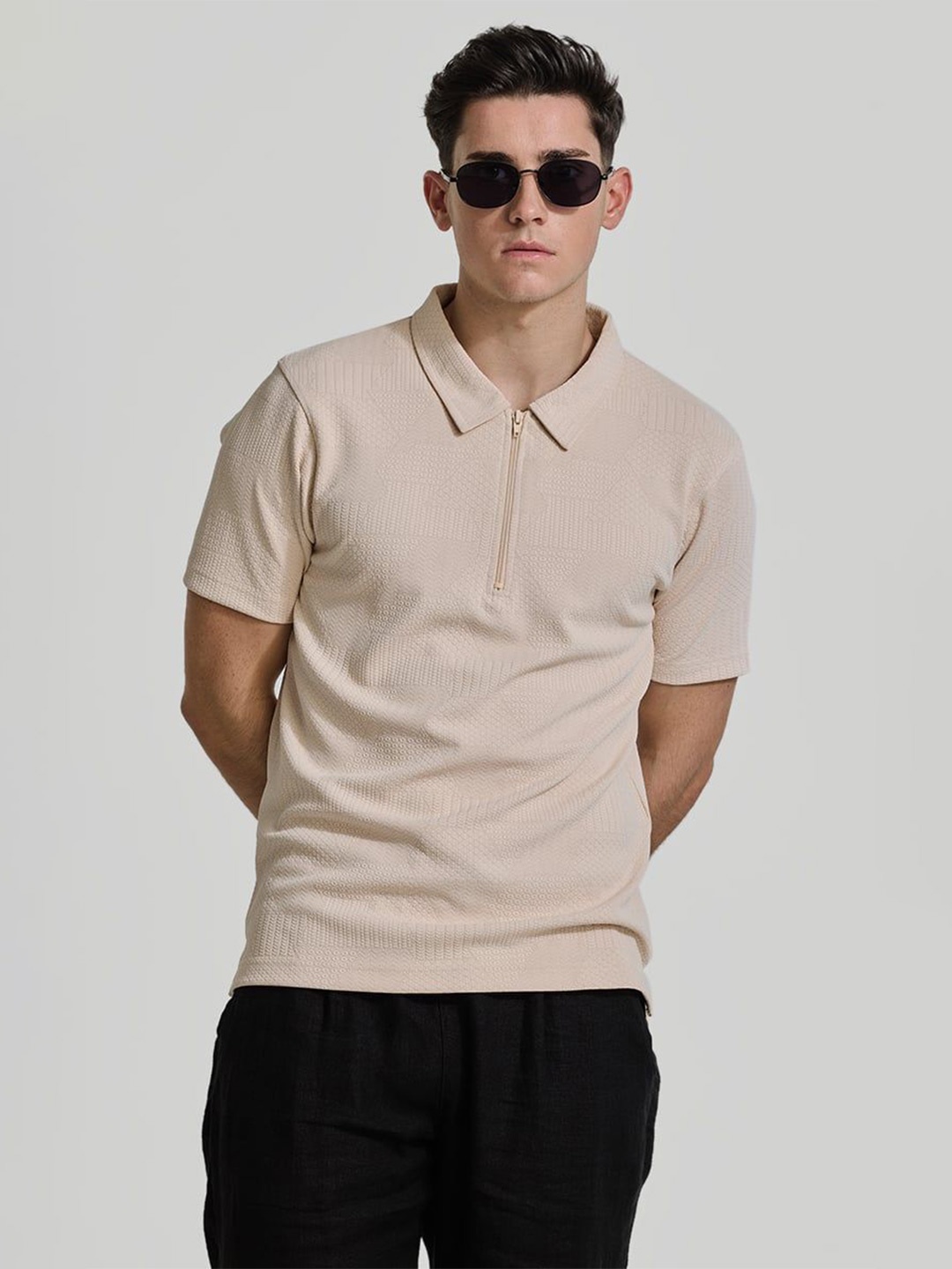 

Snitch Men Self Design Polo Collar T-shirt, Beige