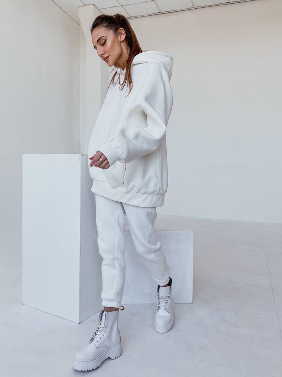 

LULU & SKY Drop-shoulder Hoodie With Joggers Co-Ords, White