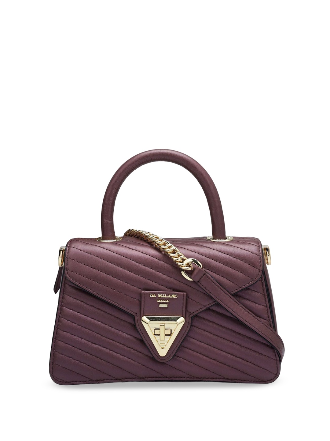 

Da Milano Textured Leather Structured Sling Bag with Quilted, Burgundy