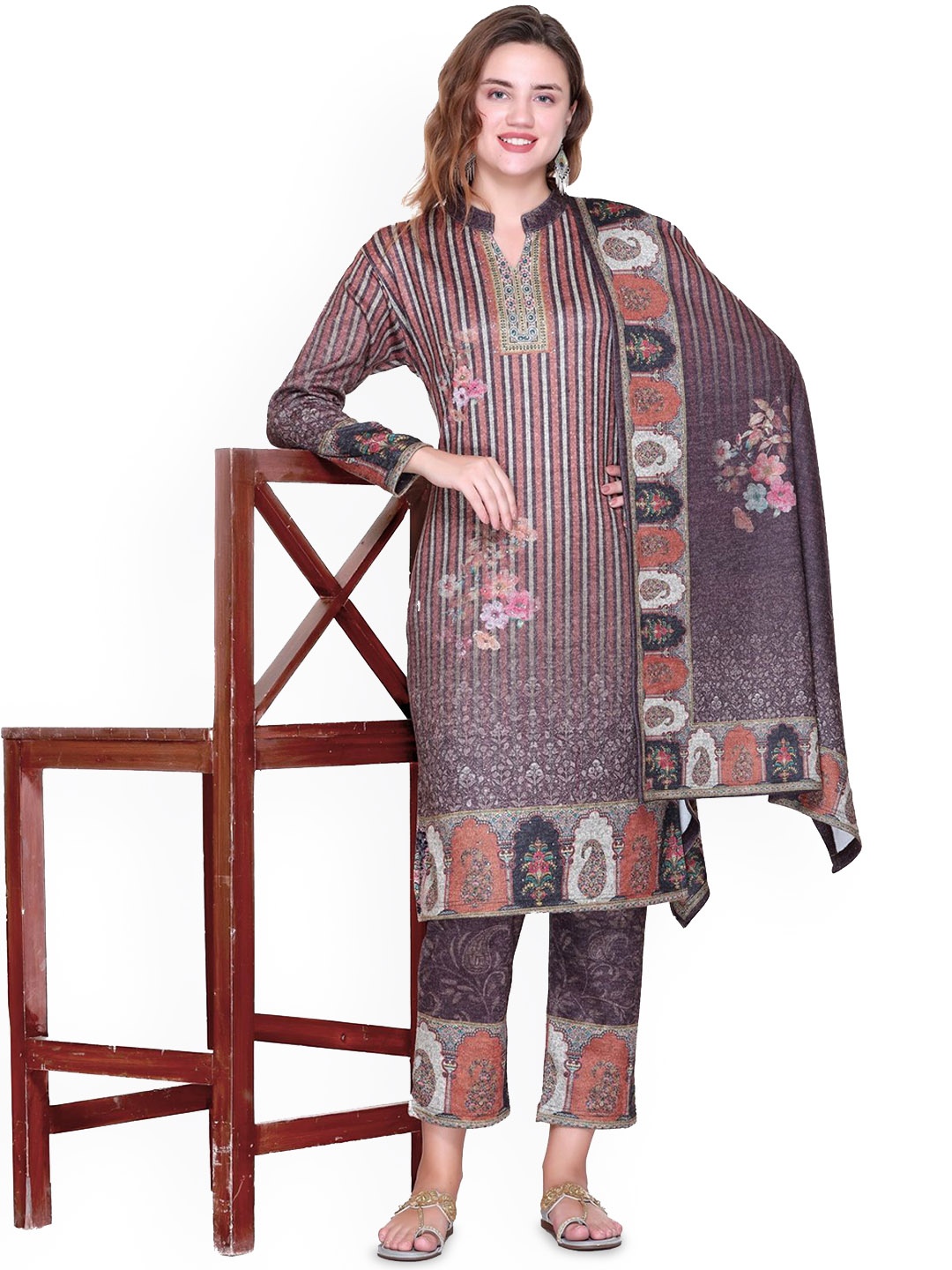 

Melvin Women Ethnic Motifs Printed Regular Kurta with Trousers & With Dupatta, Brown