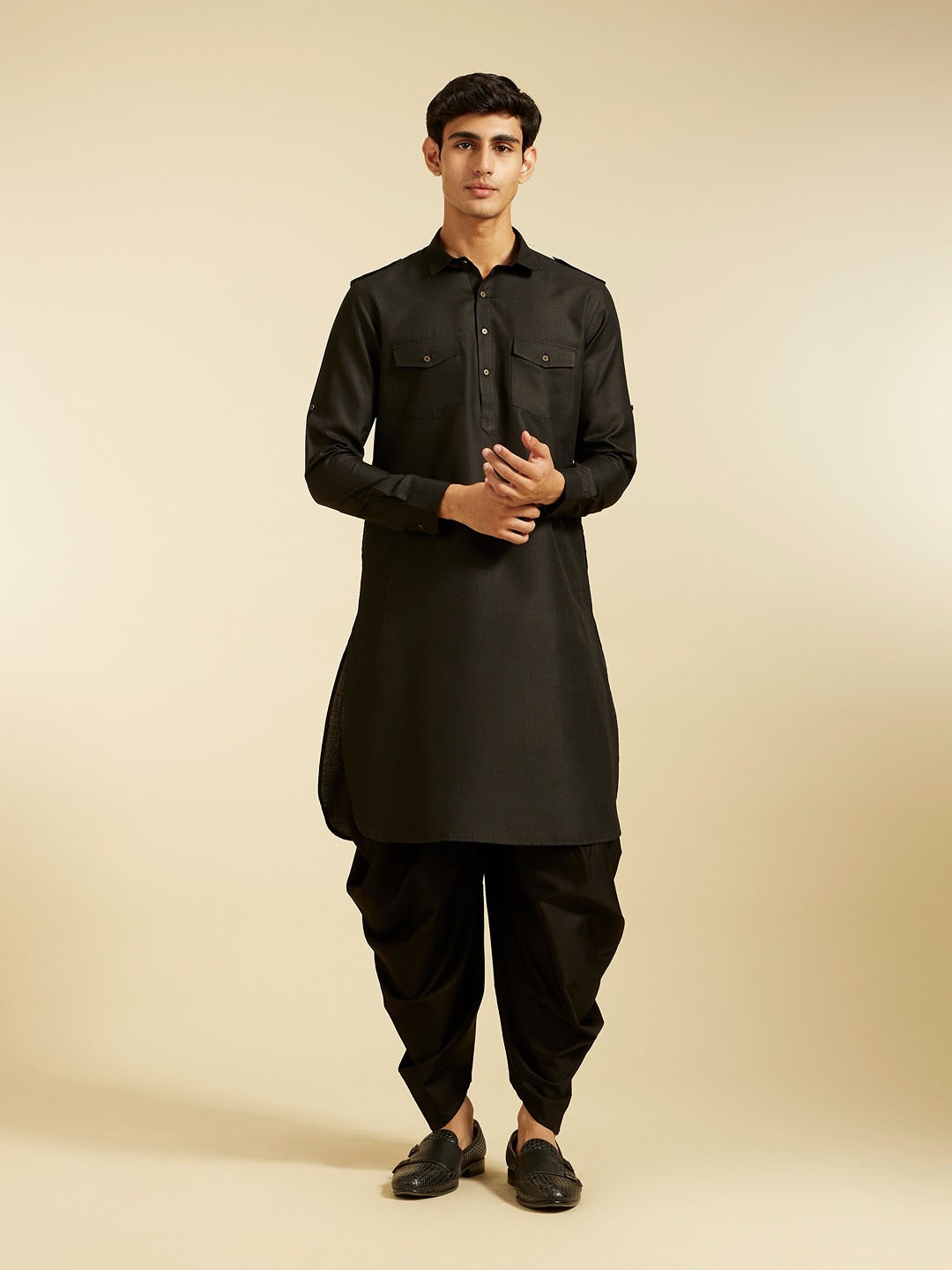 

Diwas by Manyavar Men Shirt Collar Pathani Kurta, Black