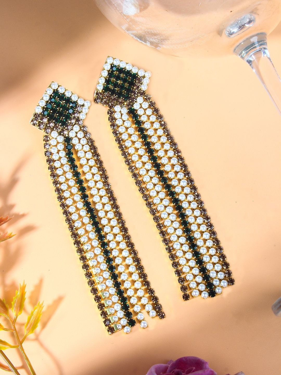 

KPOP Gold-Plated Contemporary Rhinestone Studded Tasselled Drop Earrings