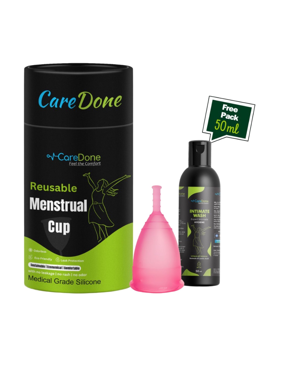 

CareDone Leakproof Reusable Menstrual Cup - S With Free Intimate Wash- 50 ml, Pink
