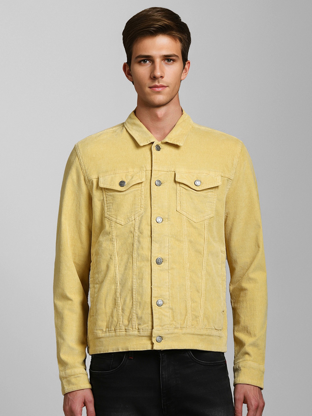 

Louis Philippe Jeans Men Solid Pure Cotton Jacket, Yellow