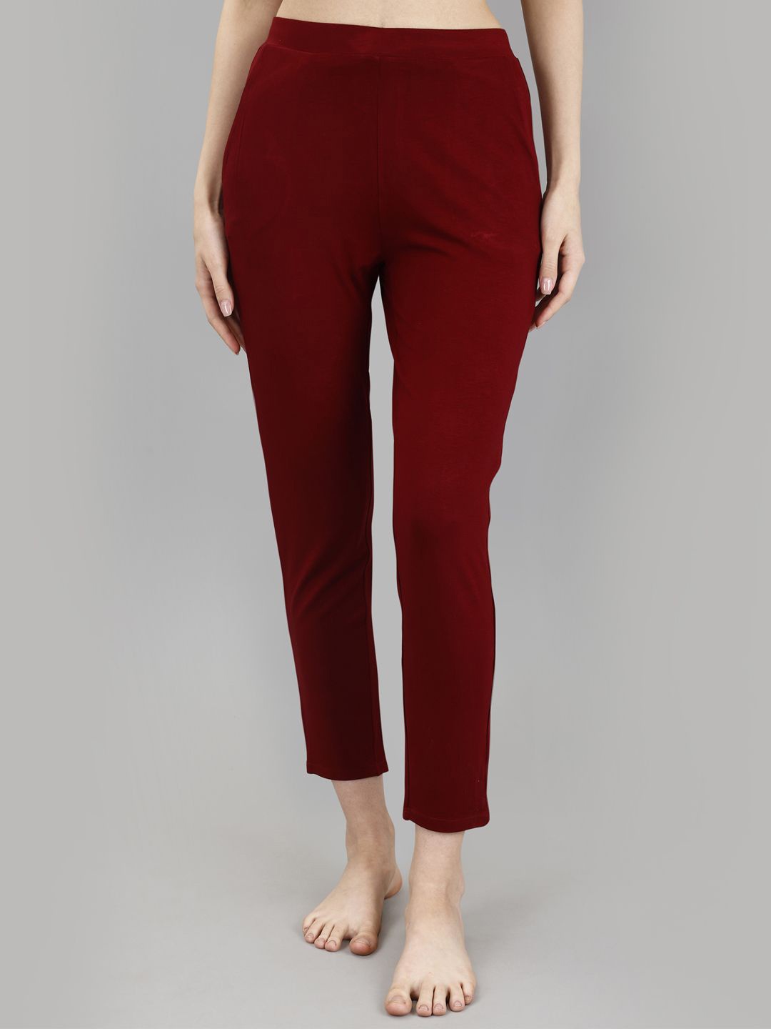 

Soie Women Mid Rise Ankle Length Supersoft Straight Lounge Pants with Pockets, Maroon