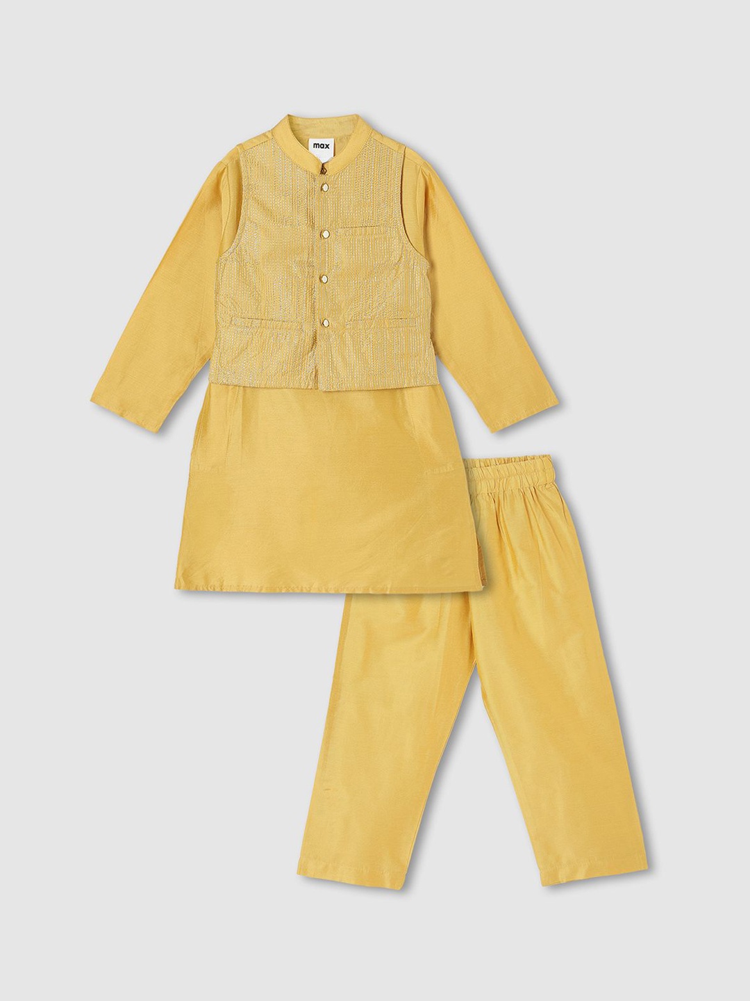 

max Boys Solid Ethnic Kurta Set Comes With Nehru Jacket, Yellow