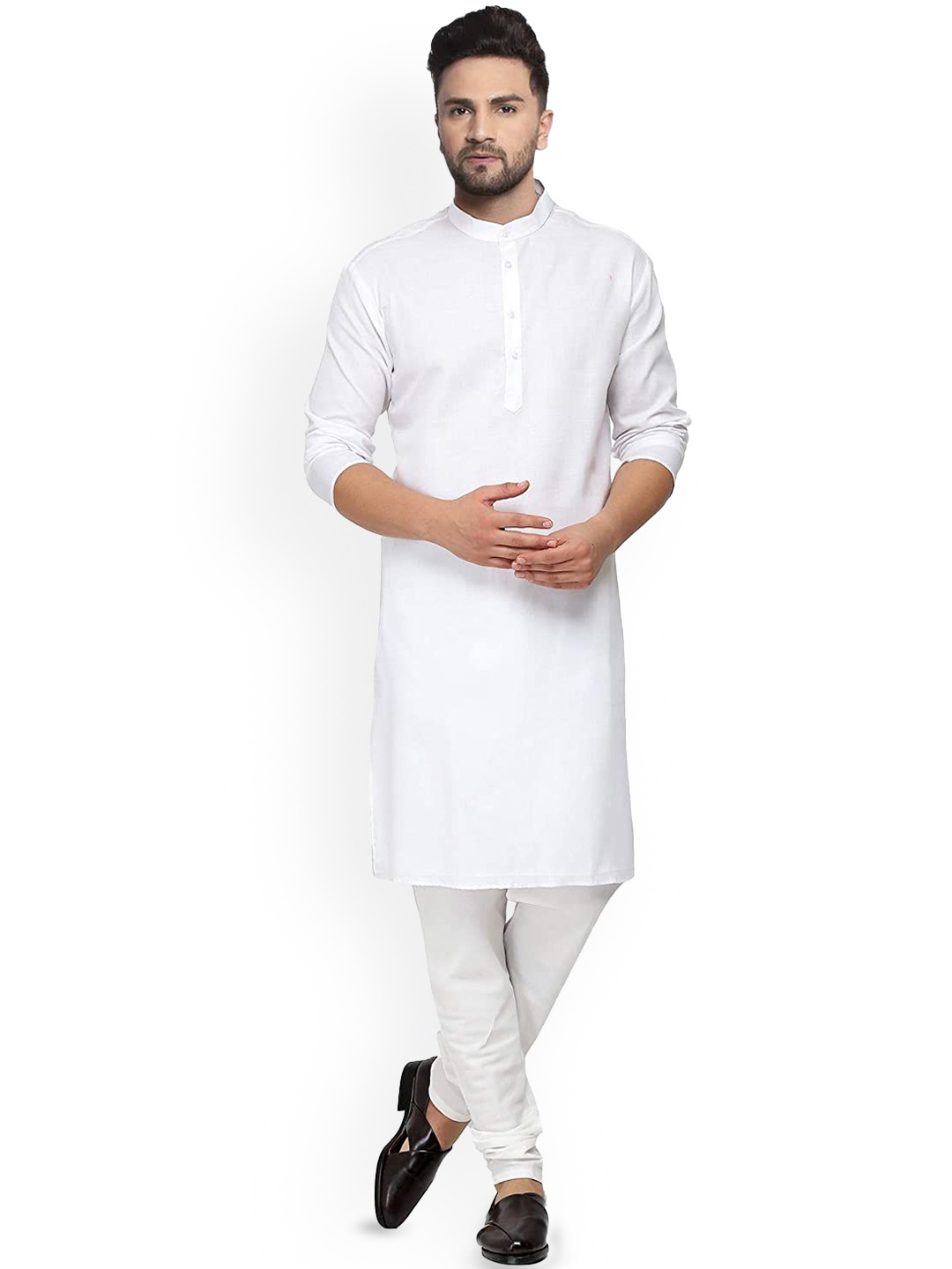 

VRUTA TRENDS Band Collar Long Sleeves Straight Kurta With Churidar, White