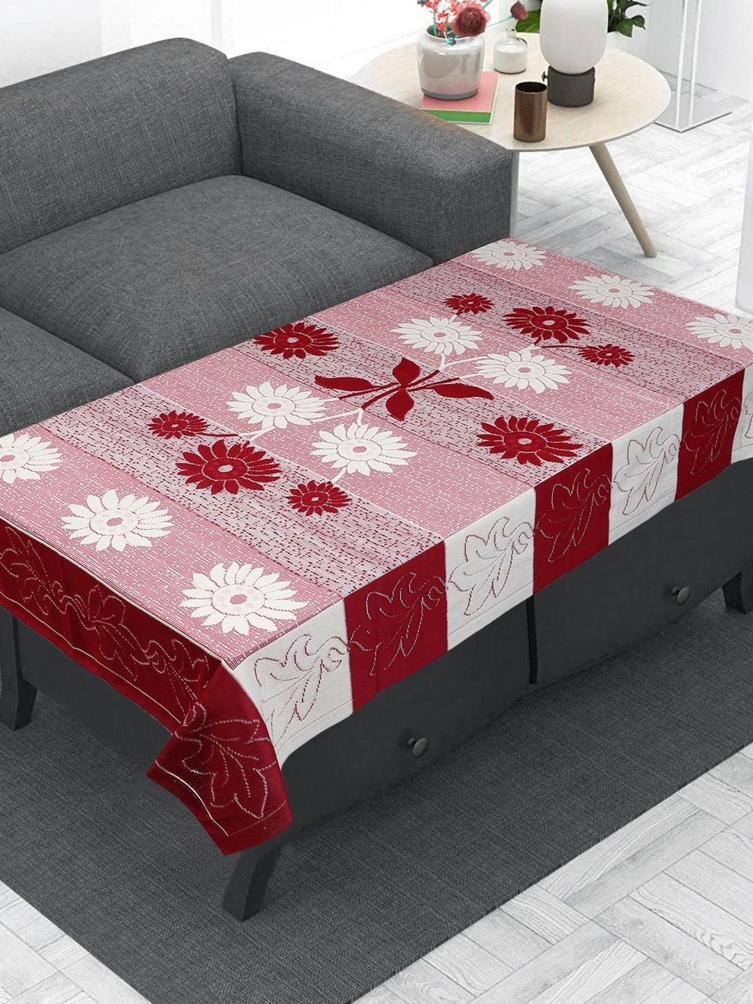 

LooMantha Maroon Floral Anti-Skid Cotton 4-Seater Table Cover