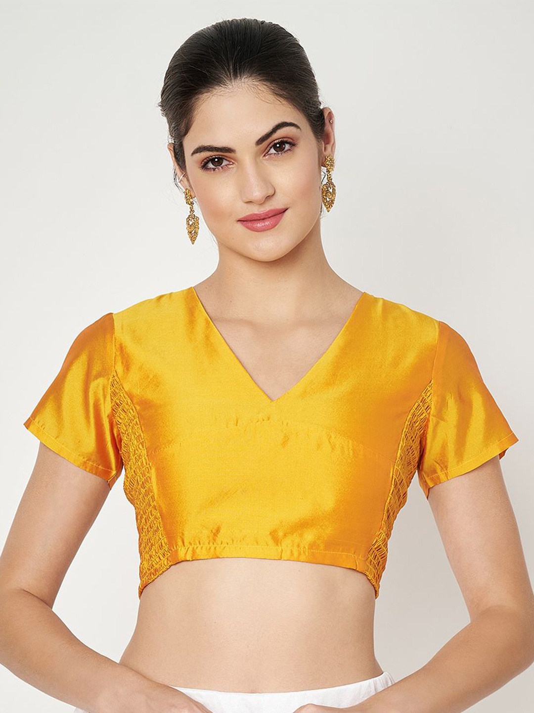 

studio rasa Women Solid V-Neck Silk Blend Top, Yellow