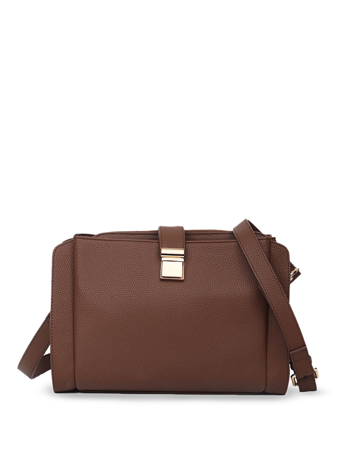 

White Lily Solid Structured Sling Bag, Brown