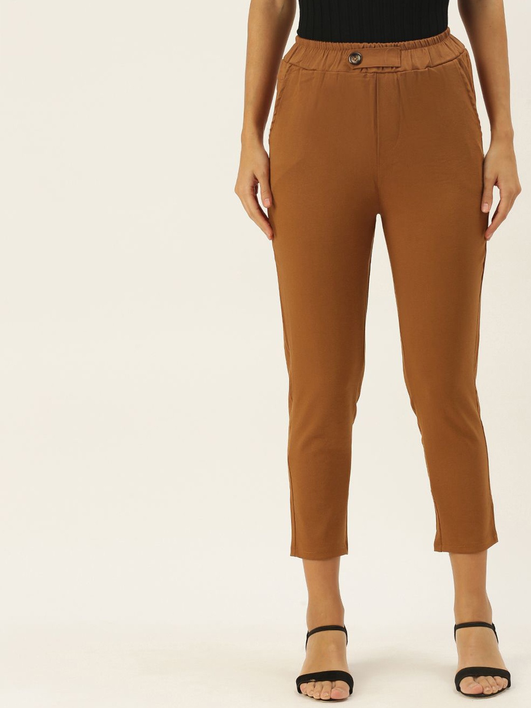 

SHECZZAR Women Super Slim Fit Trousers, Brown