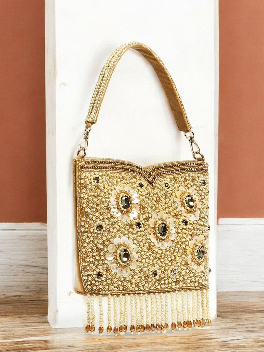 

Exotic Embellished Jute Purse Clutch, Beige
