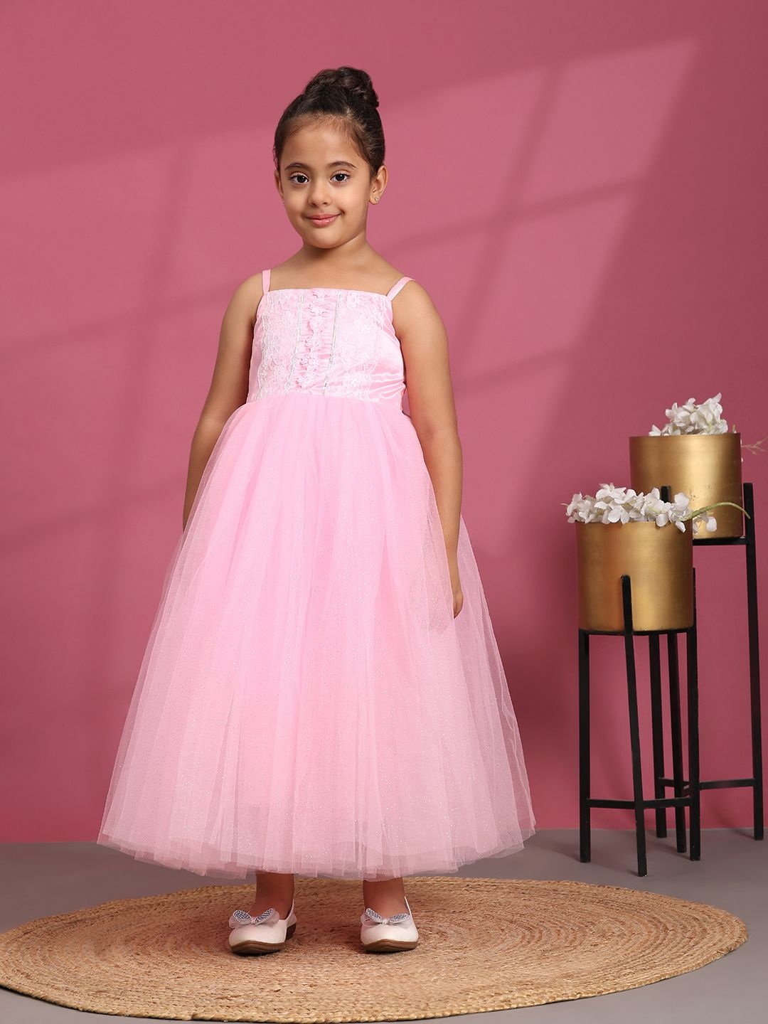 

Toy Balloon kids Girls Embellished Net Fit & Flare Party Wear Maxi Dress, Pink