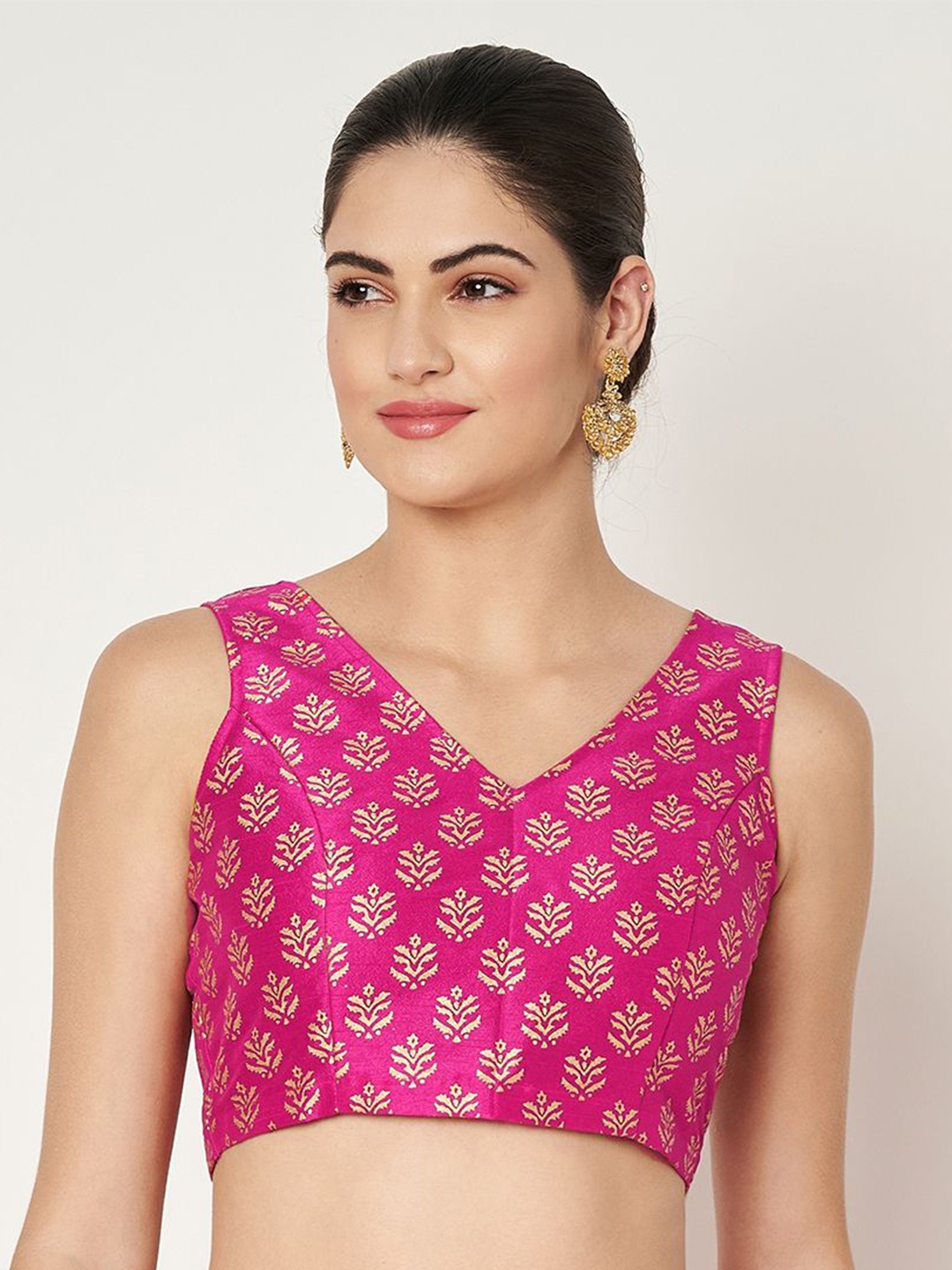 

studio rasa Women Floral Printed V-Neck Silk Blend Top, Pink
