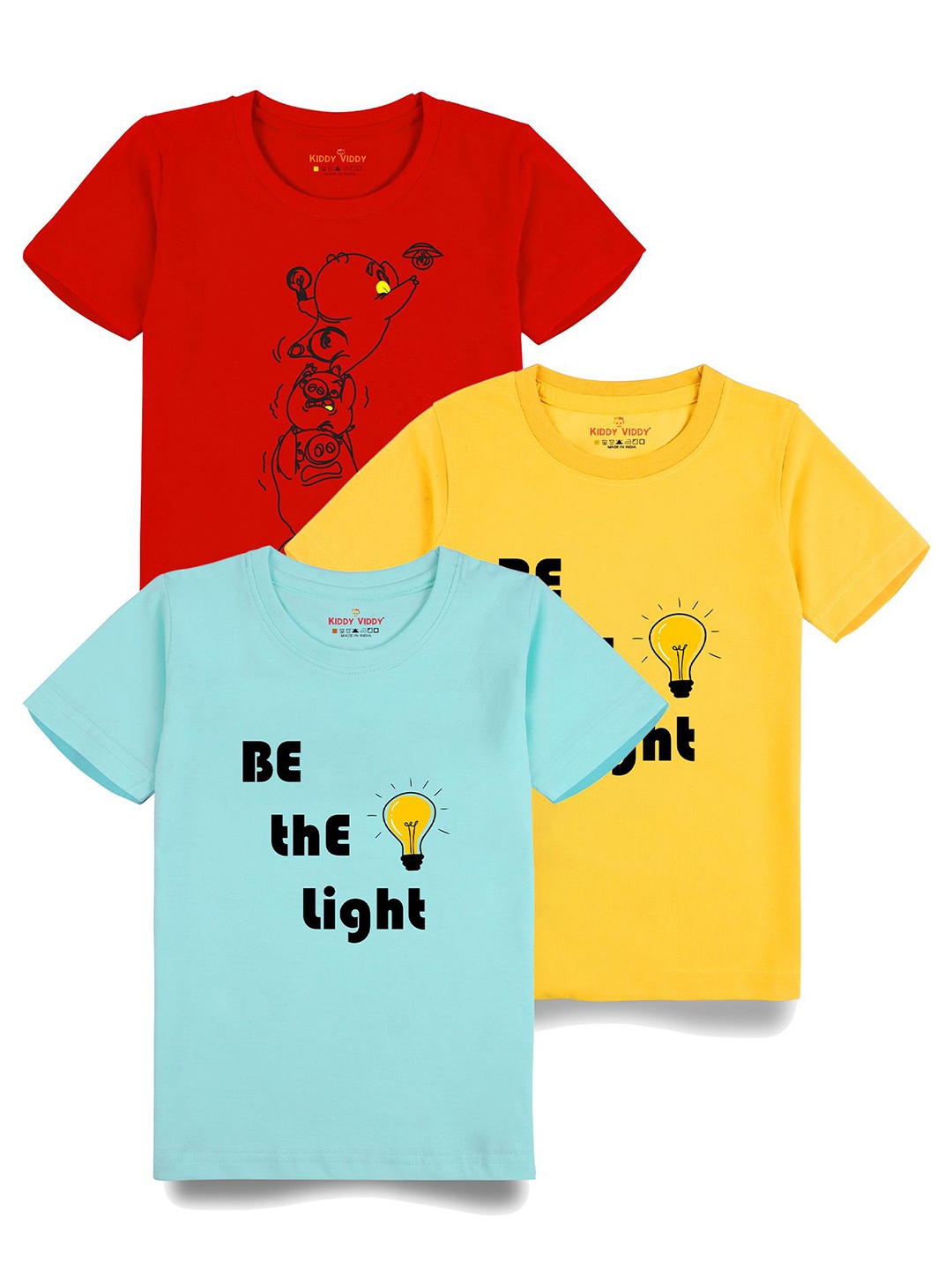 

AUSK Boys Pack Of 3 Graphic Printed Round Neck Cotton T-shirts, Yellow