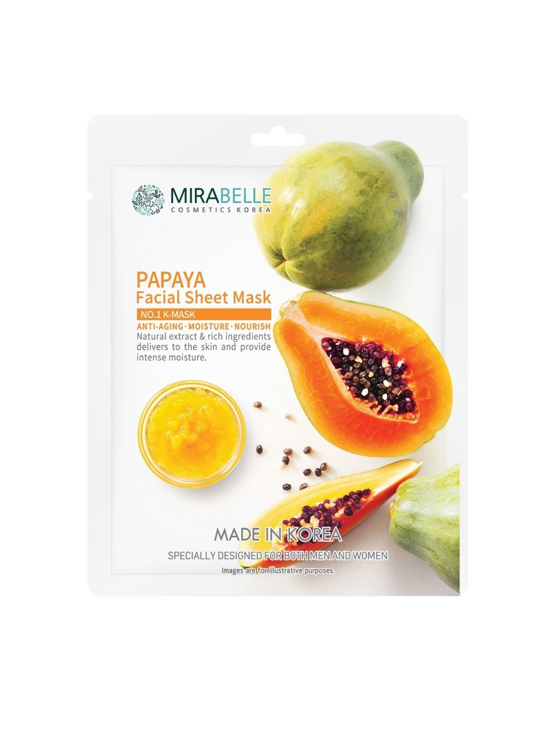 

Mirabelle Cosmetics Korea Papaya Facial Sheet Mask - 25 ml, White