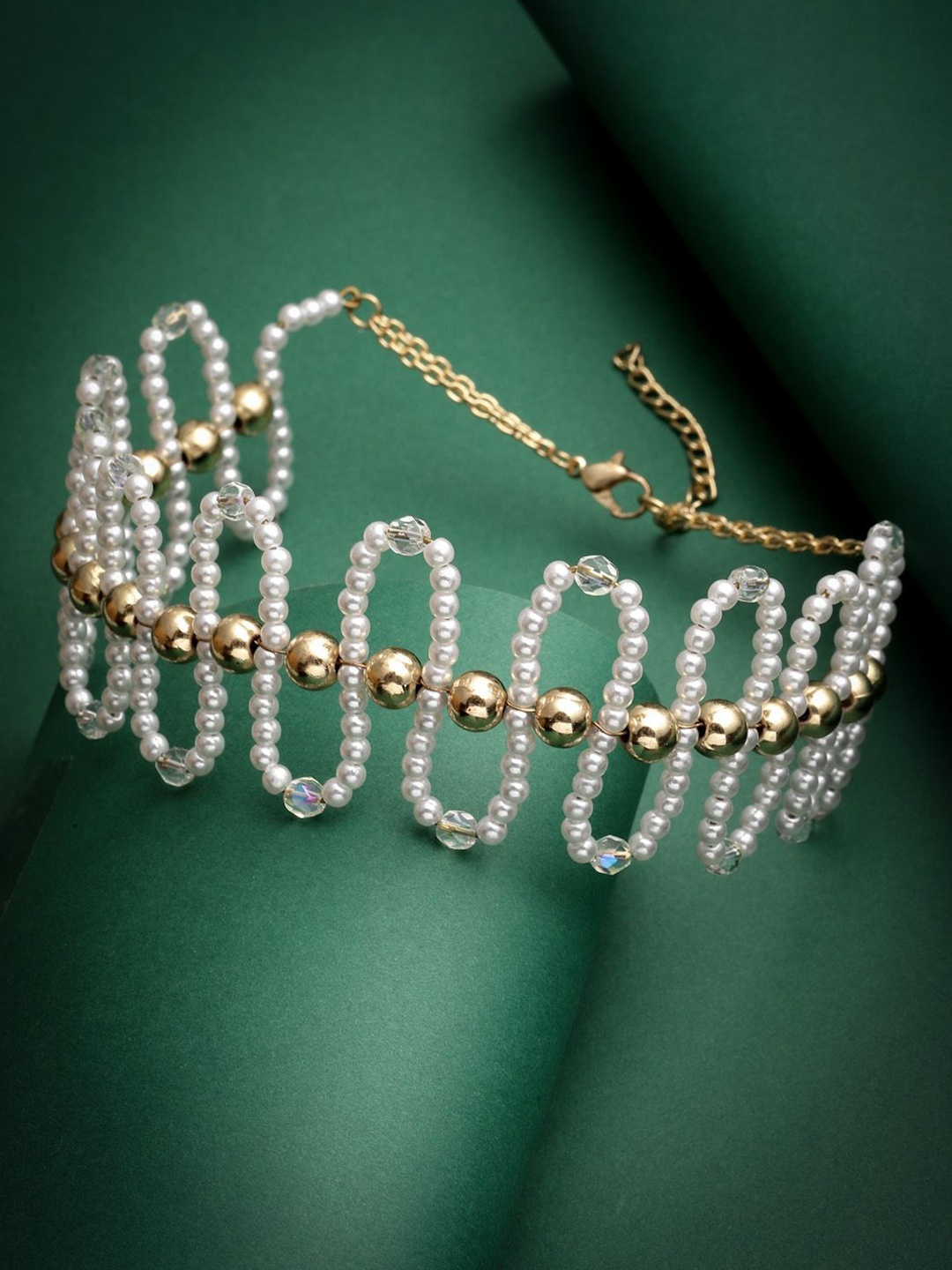 

Sanjog Gold-Plated Beaded Loop Choker Necklace, White