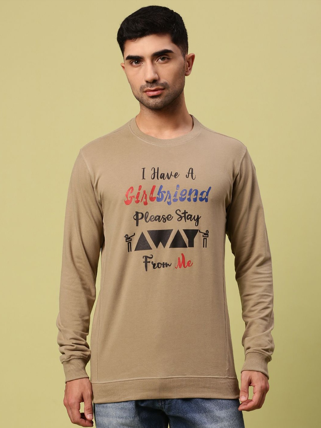 

Urban Dog Men Typography Printed Round Neck Cotton Pullover Sweatshirt, Beige