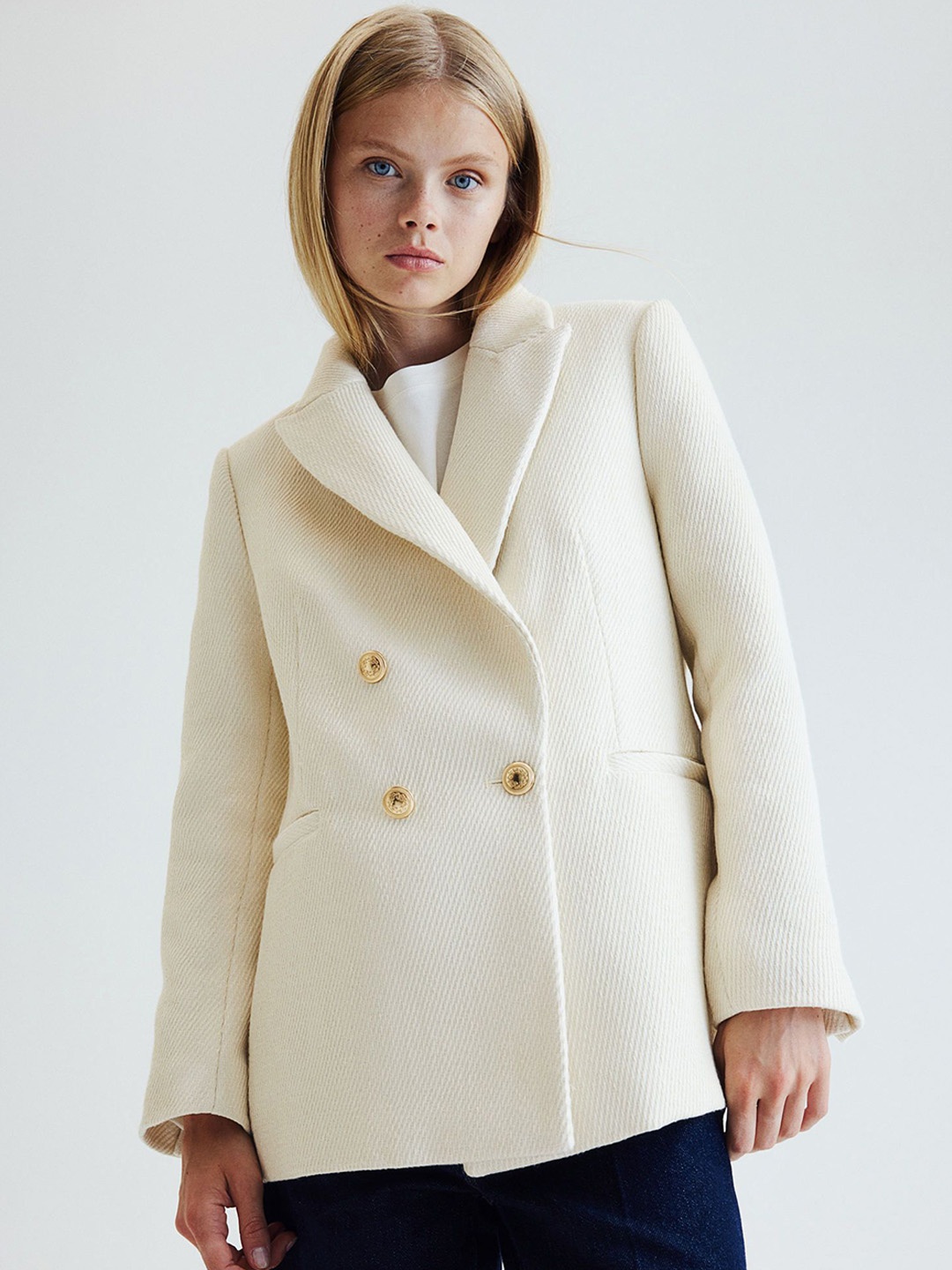 

H&M Textured-Weave Blazer, White