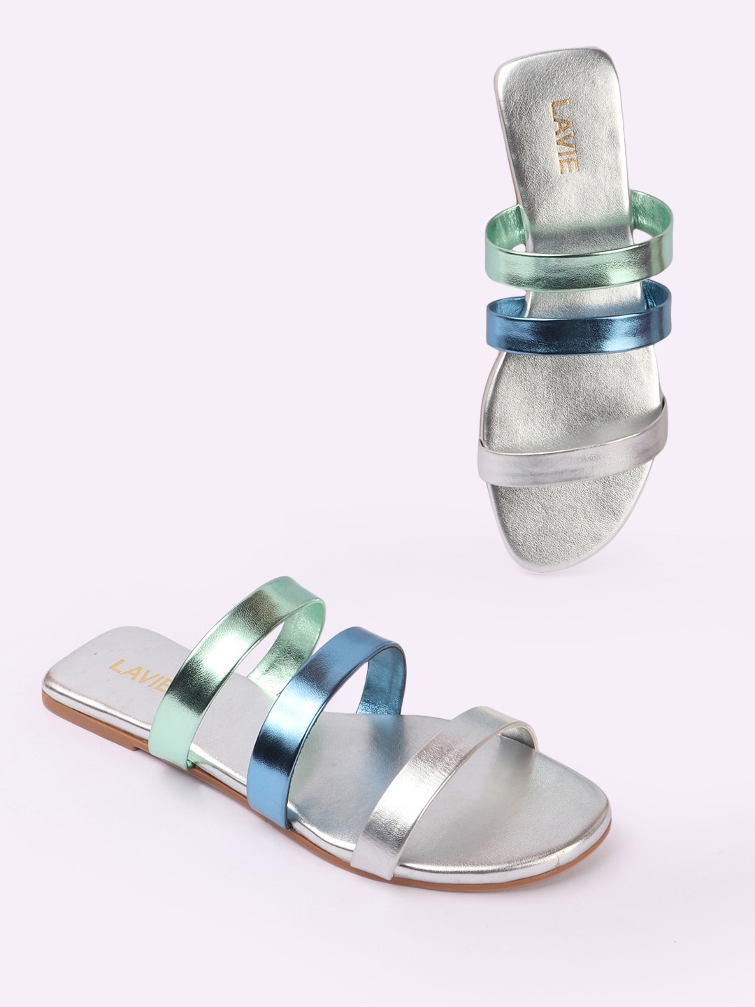 

Lavie Women Colourblocked Open Toe Flats, Silver