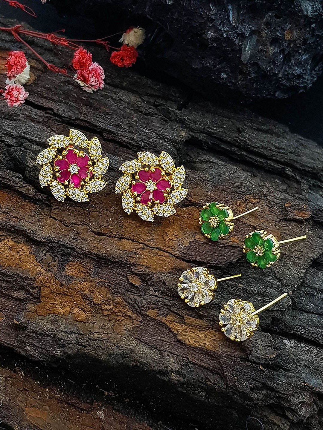 

GRIIHAM Gold-Plated American Diamond Contemporary Interchangeable Stones Studs