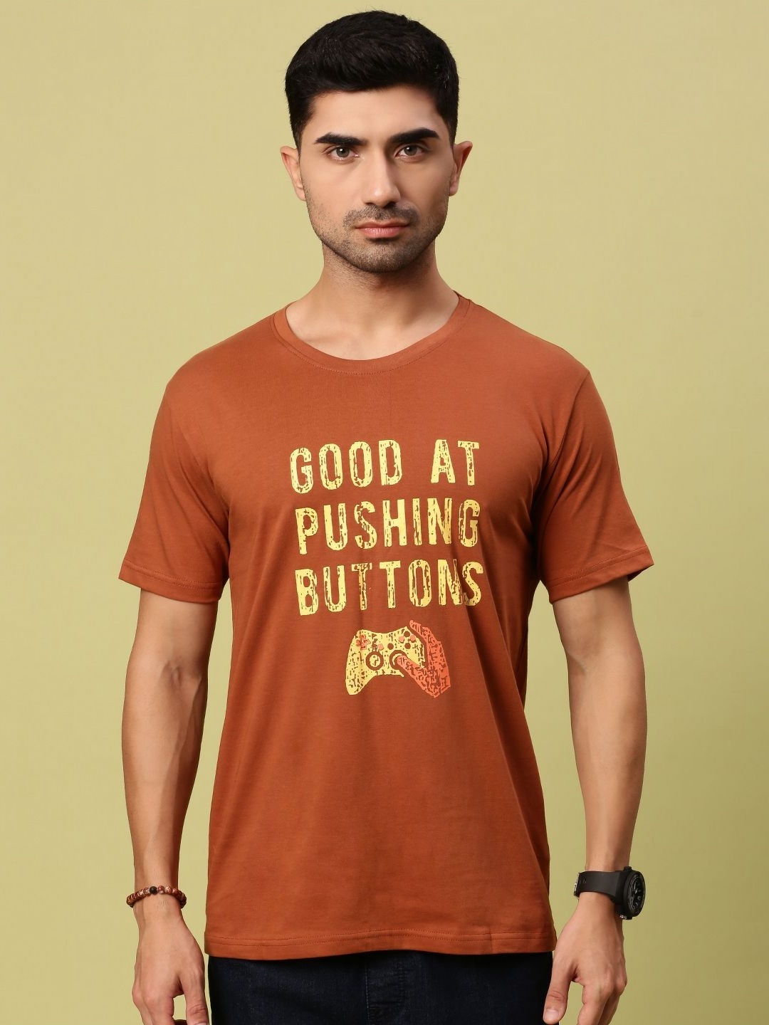 

Urban Dog Men Typography Printed Round Neck Cotton T-shirt, Brown