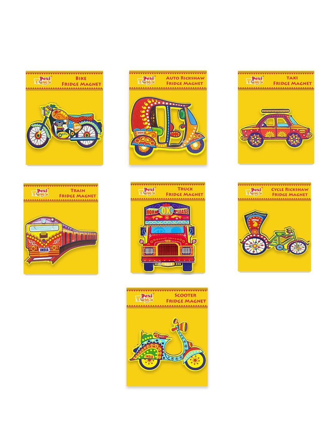 

Desi Toys 7 Piece Printed Wood Fridge Magnets, Yellow