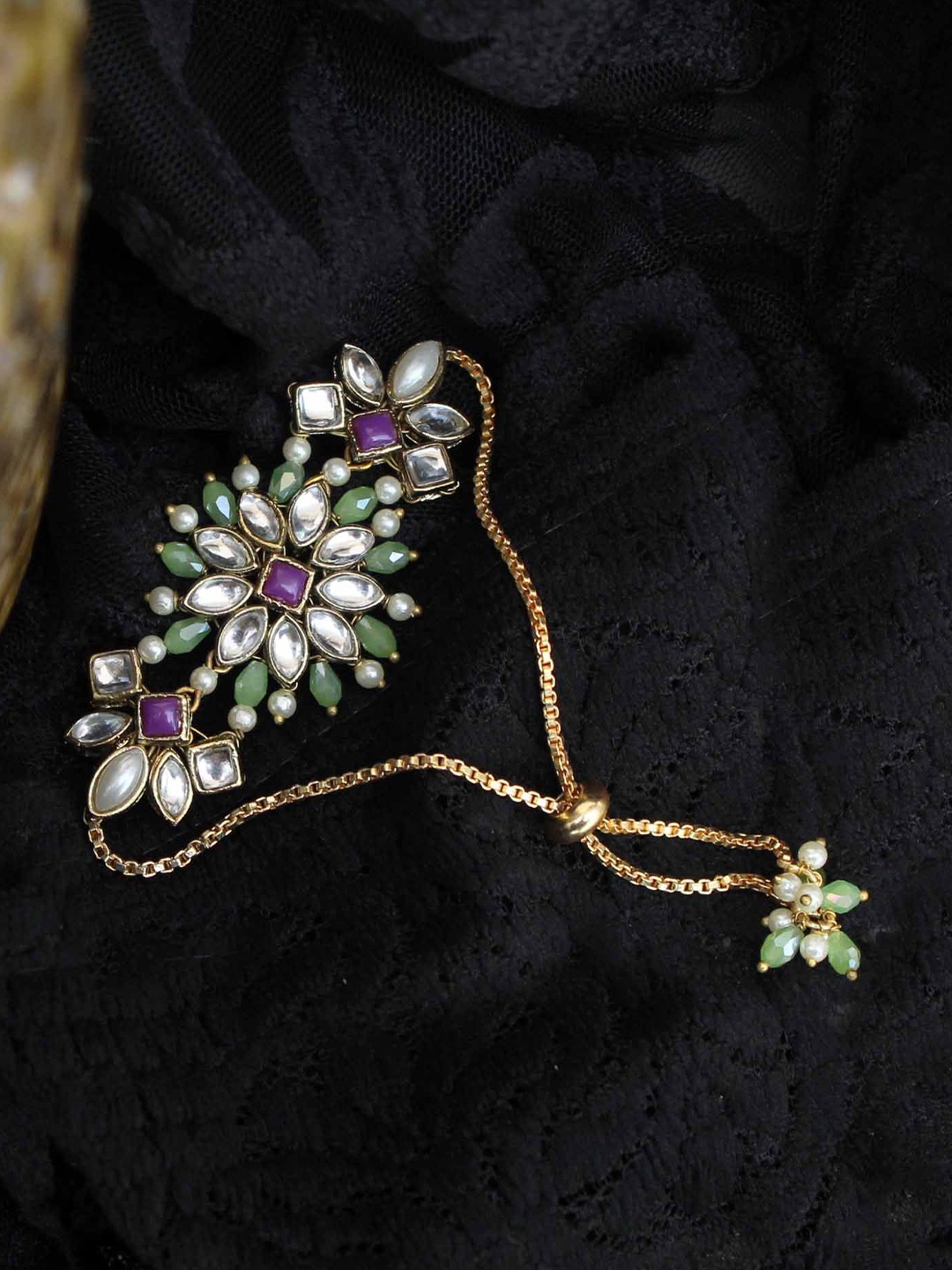 

BeAbhika Emerald Bloom Kundan Studded & Beaded Gold-Plated Wraparound Bracelet