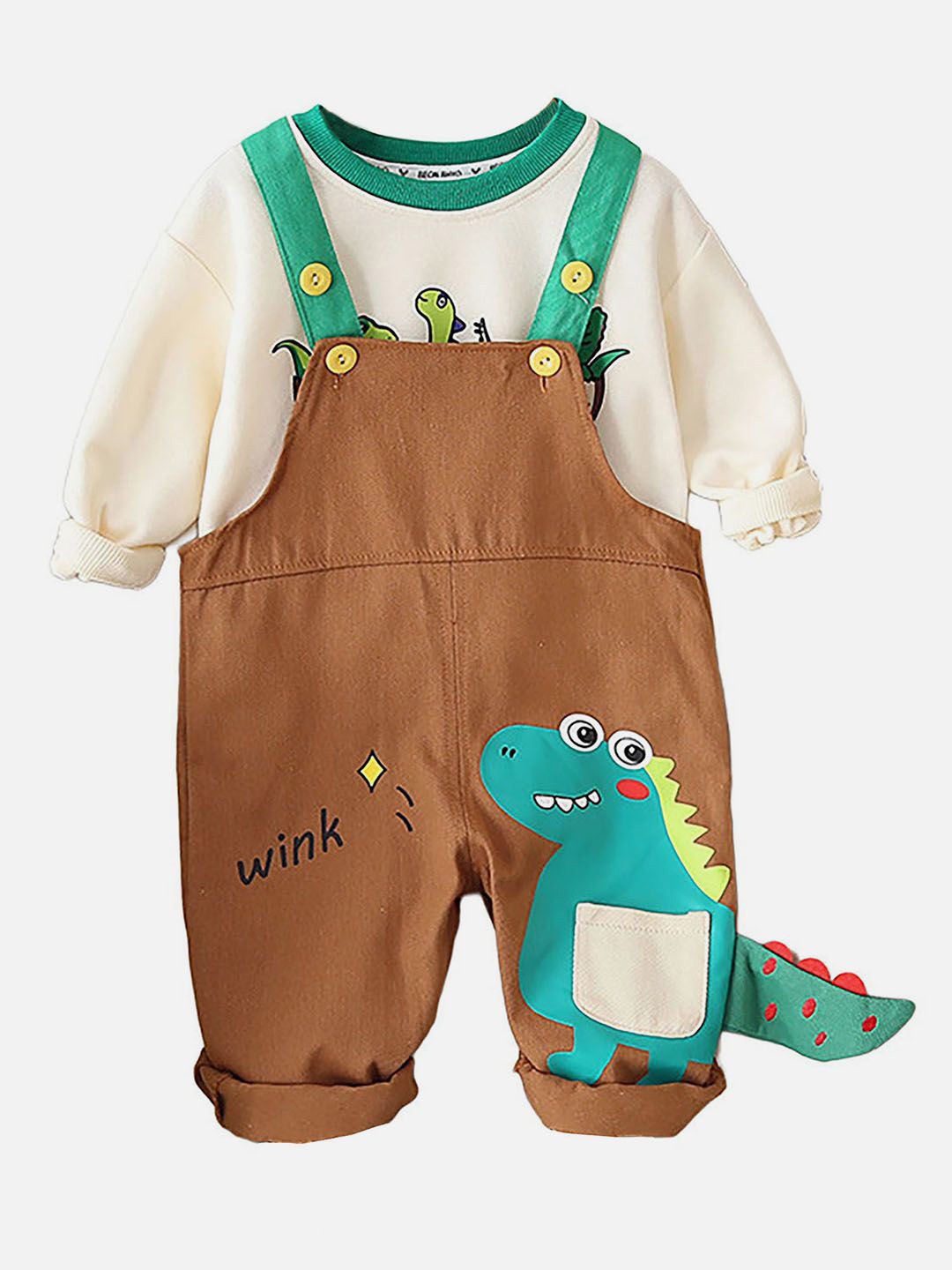 

Little Surprise Box LLP Boys Printed Dungarees With T-Shirt, Brown