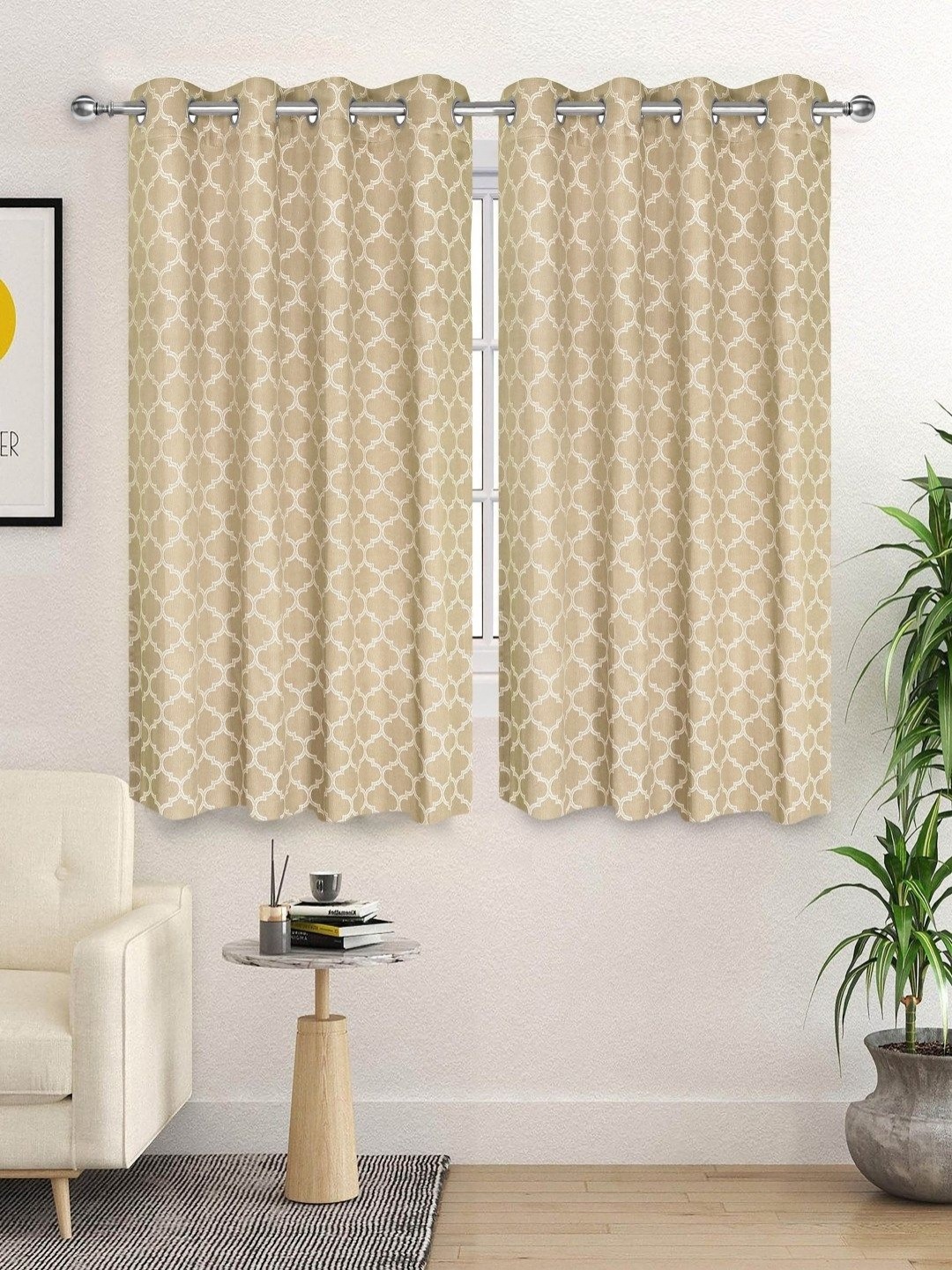 

Saral Home NOOR Beige 2 Pieces Geometric Printed Cotton Room Darkening Window Curtains