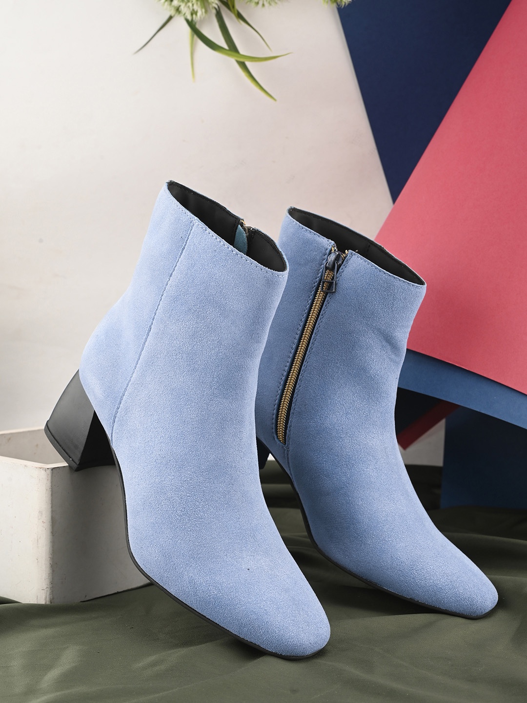 

El Paso Women Casual Block-Heeled Chelsea Boots, Blue