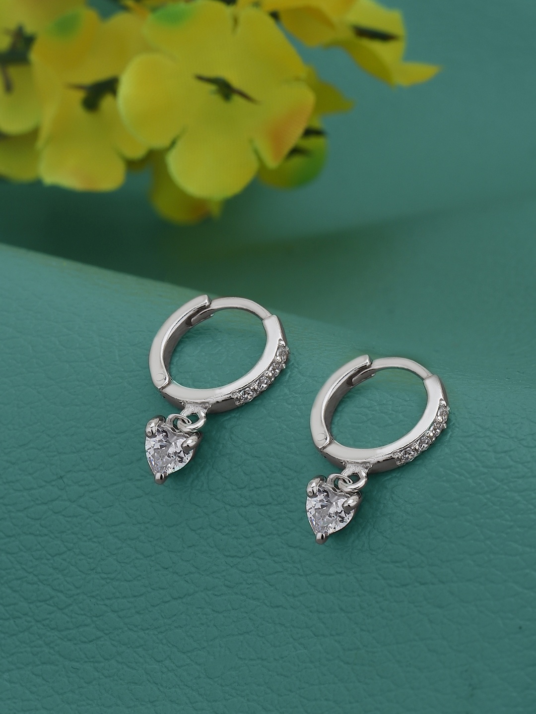 

Sangria Rhodium-Plated 925 Sterling Silver Heart Shaped Hoop Earrings