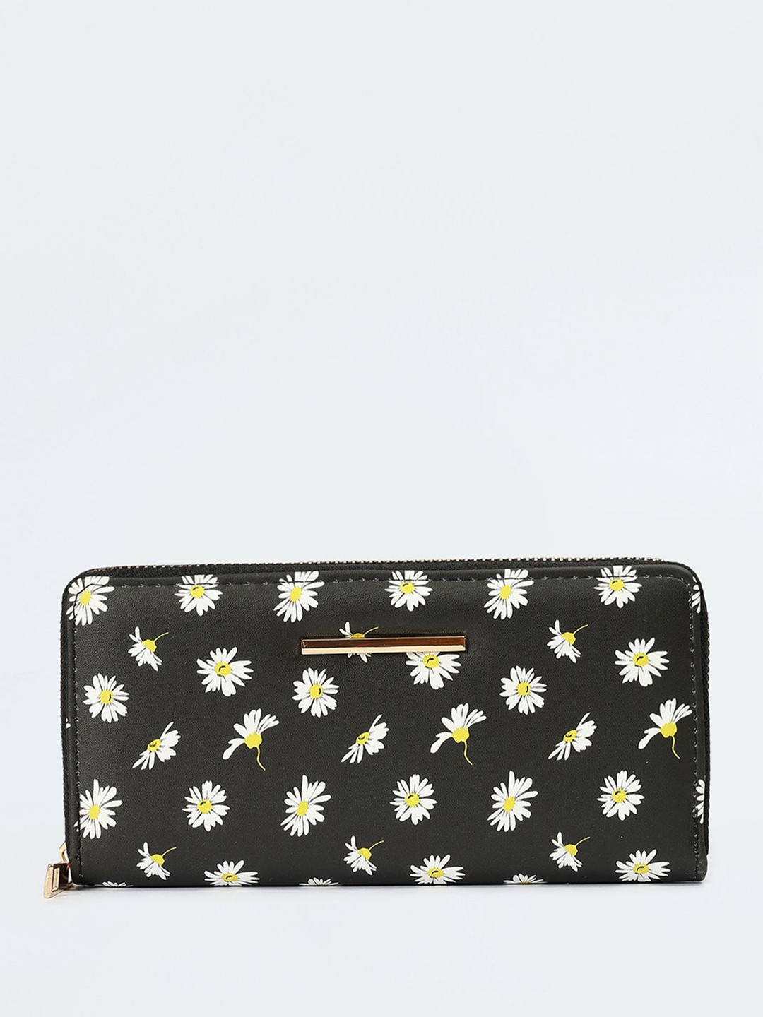 

max Women Floral Printed PU Zip Around Wallet, Black